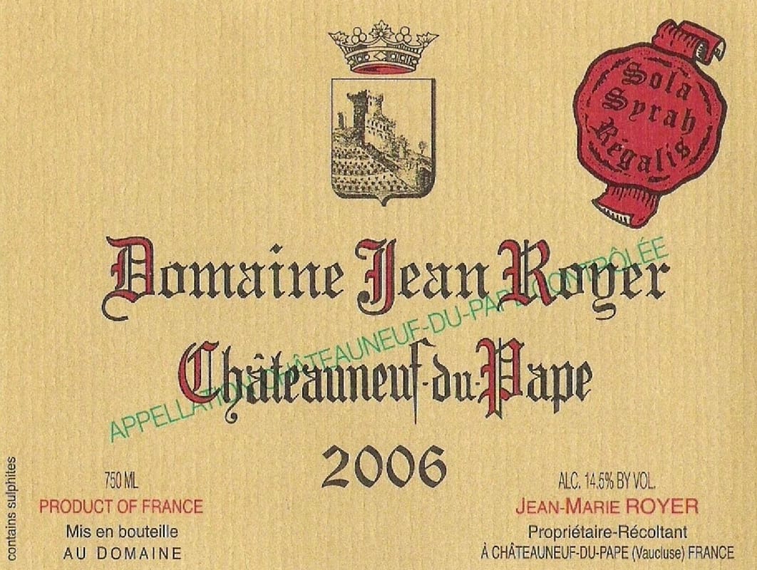 Domaine Jean Royer Chateauneuf-du-Pape 2006 Front Label