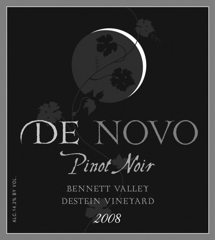 De Novo Wines Destein Vineyard Pinot Noir 2008 Front Label