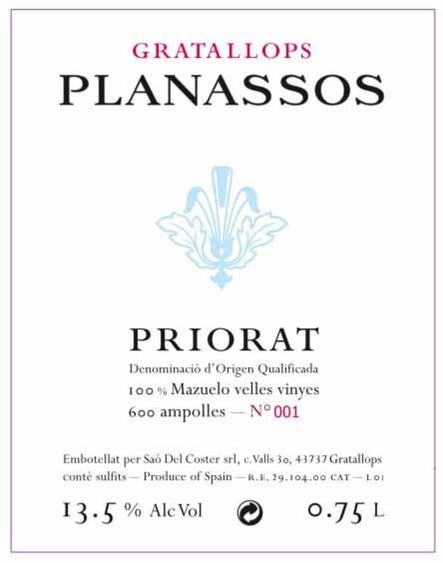 Sao Del Coster Planassos 2009 Front Label