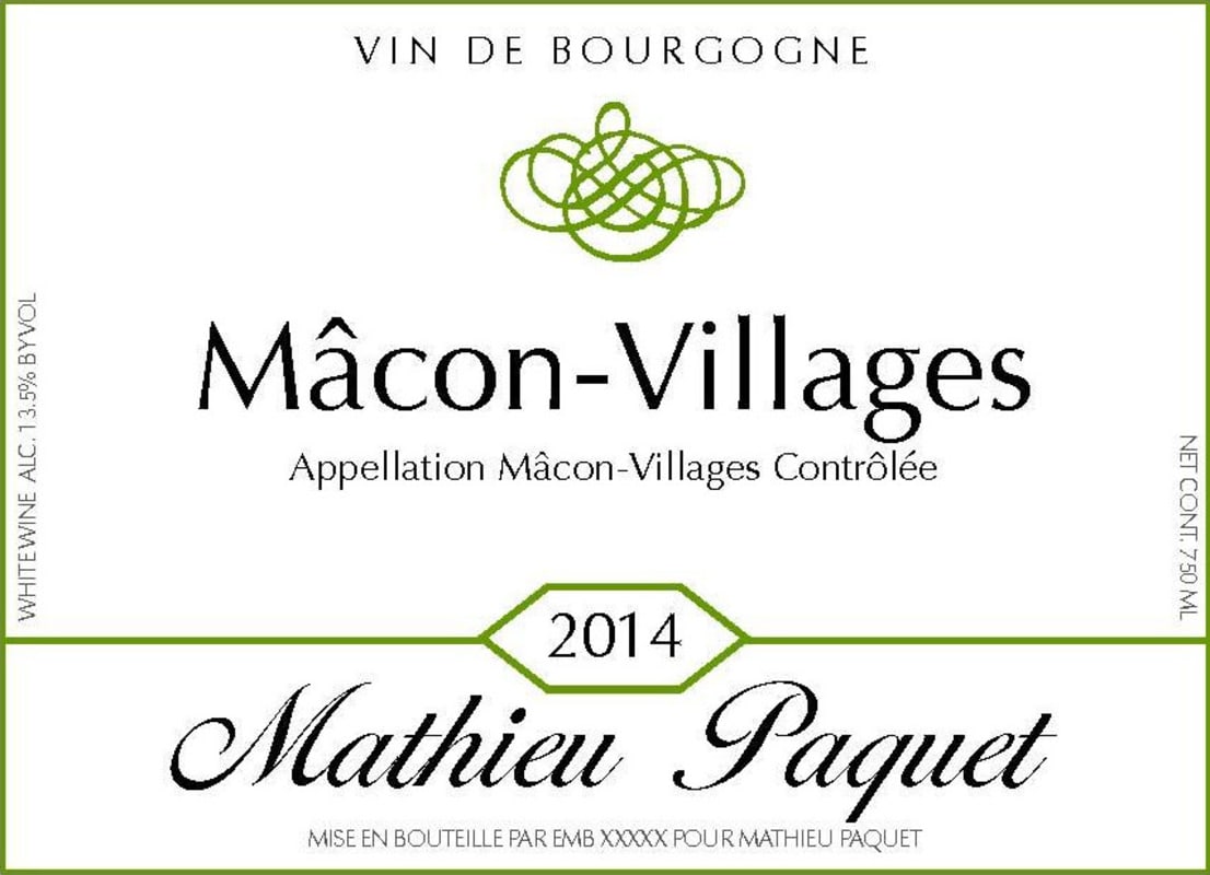 SARL PAQUET - MONTAGNAC Macon-Villages 2014 Front Label