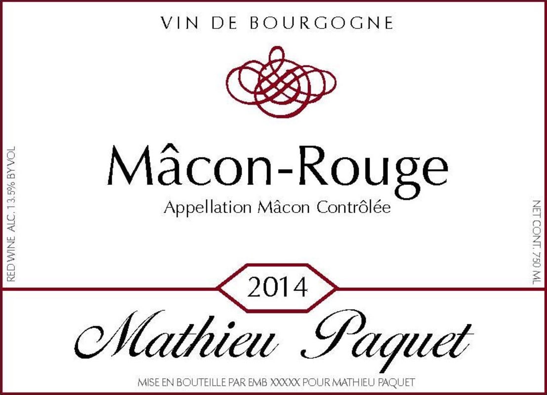 SARL PAQUET - MONTAGNAC Macon-Rouge 2014 Front Label