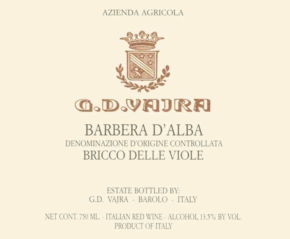 G.D. Vajra Barbera d'Alba Bricco delle Viole 2010 Front Label