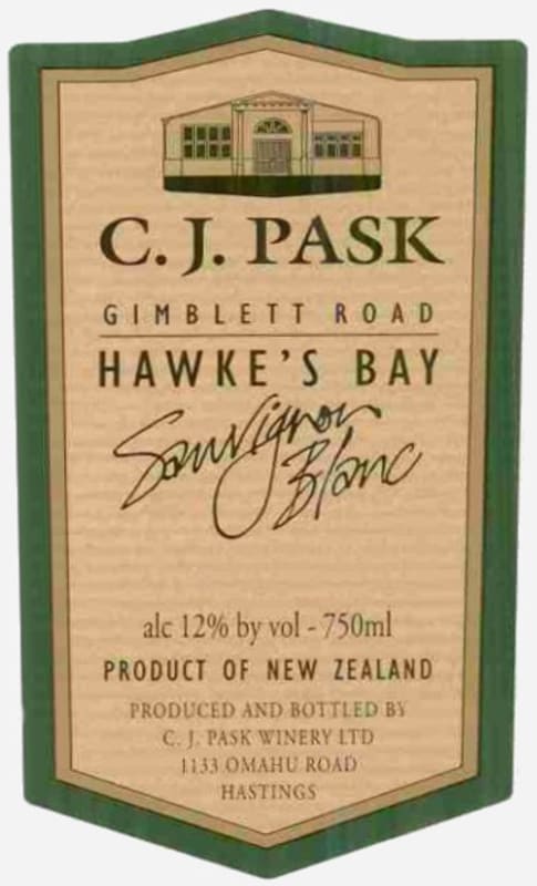 C.J. Pask Winery Gimblett Road Sauvignon Blanc 2002 Front Label