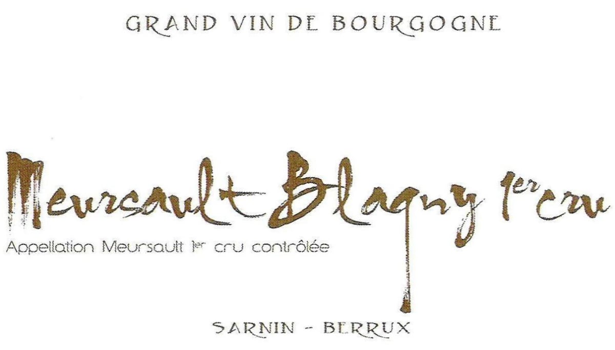 Sarnin-Berrux Meursault Blagny Premier Cru 2012 Front Label