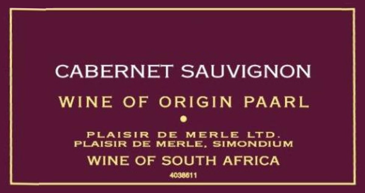 Plaisir de Merle Cabernet Sauvignon 2009 Front Label