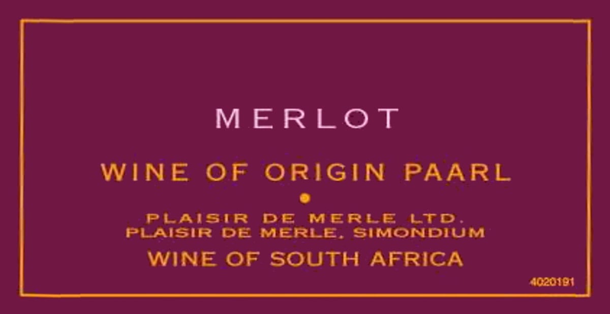 Plaisir de Merle Merlot 2010 Front Label