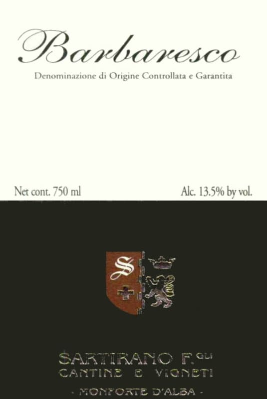 Sartirano Figli Cantine e Vigneti Barbaresco 2012 Front Label