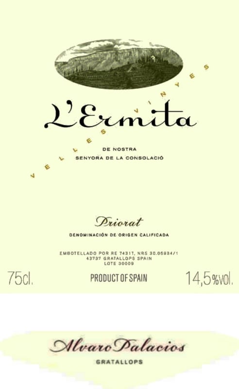 Alvaro Palacios L'Ermita Velles Vinyes 2012 Front Label