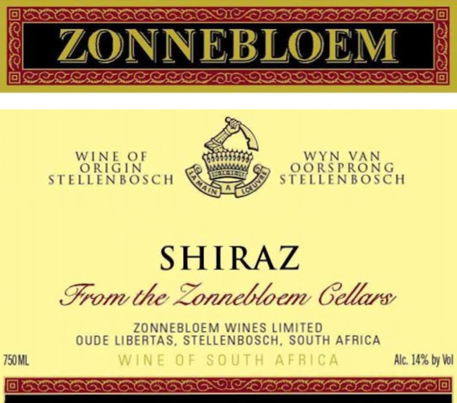 Zonnebloem Shiraz 2008 Front Label