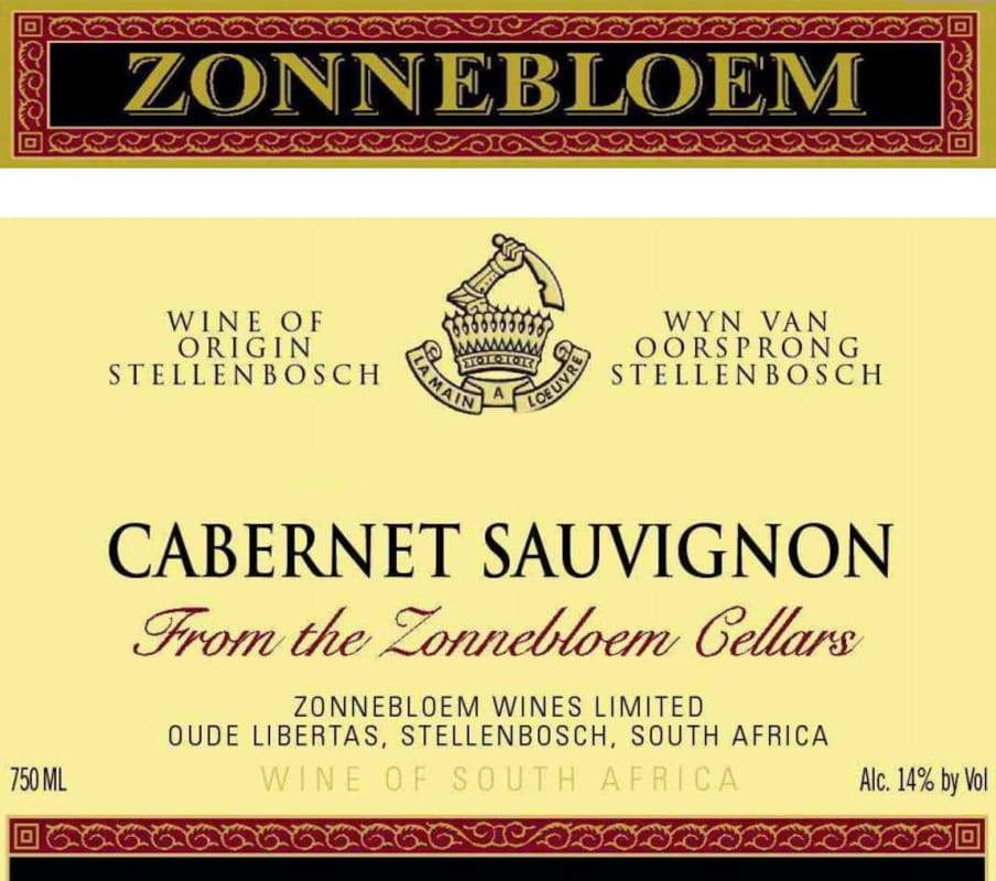 Zonnebloem Cabernet Sauvignon 2012 Front Label