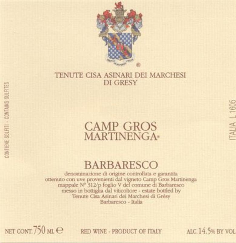 Marchesi di Gresy Barbaresco Camp Gros Martinenga Riserva 2004 Front Label