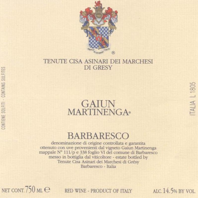 Marchesi di Gresy Barbaresco Gaiun Martinenga 2005 Front Label