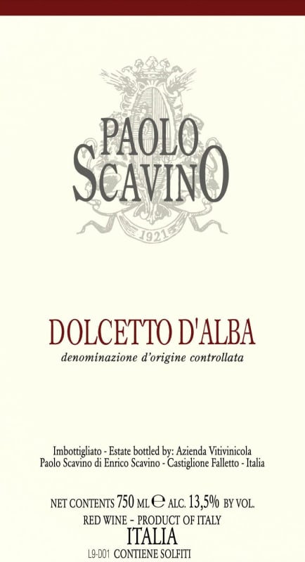 Paolo Scavino Dolcetto d'Alba 2012 Front Label