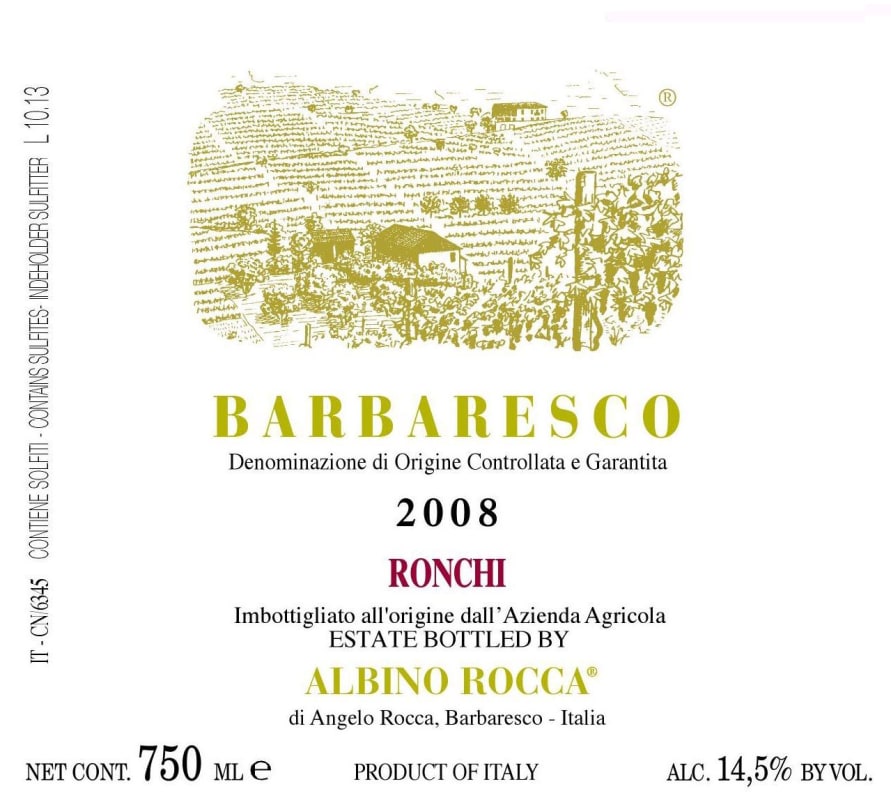 Albino Rocca Barbaresco Ronchi 2008 Front Label