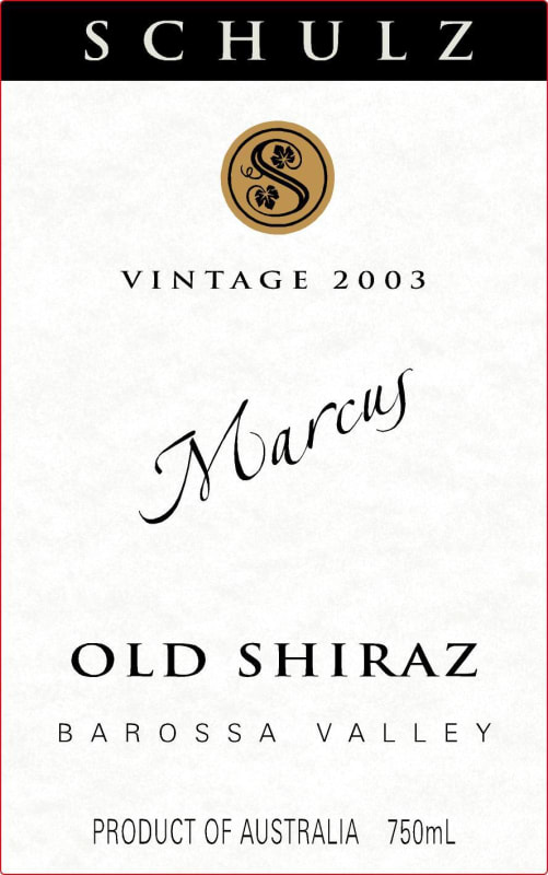 Schulz Wines Marcus Old Shiraz 2003 Front Label