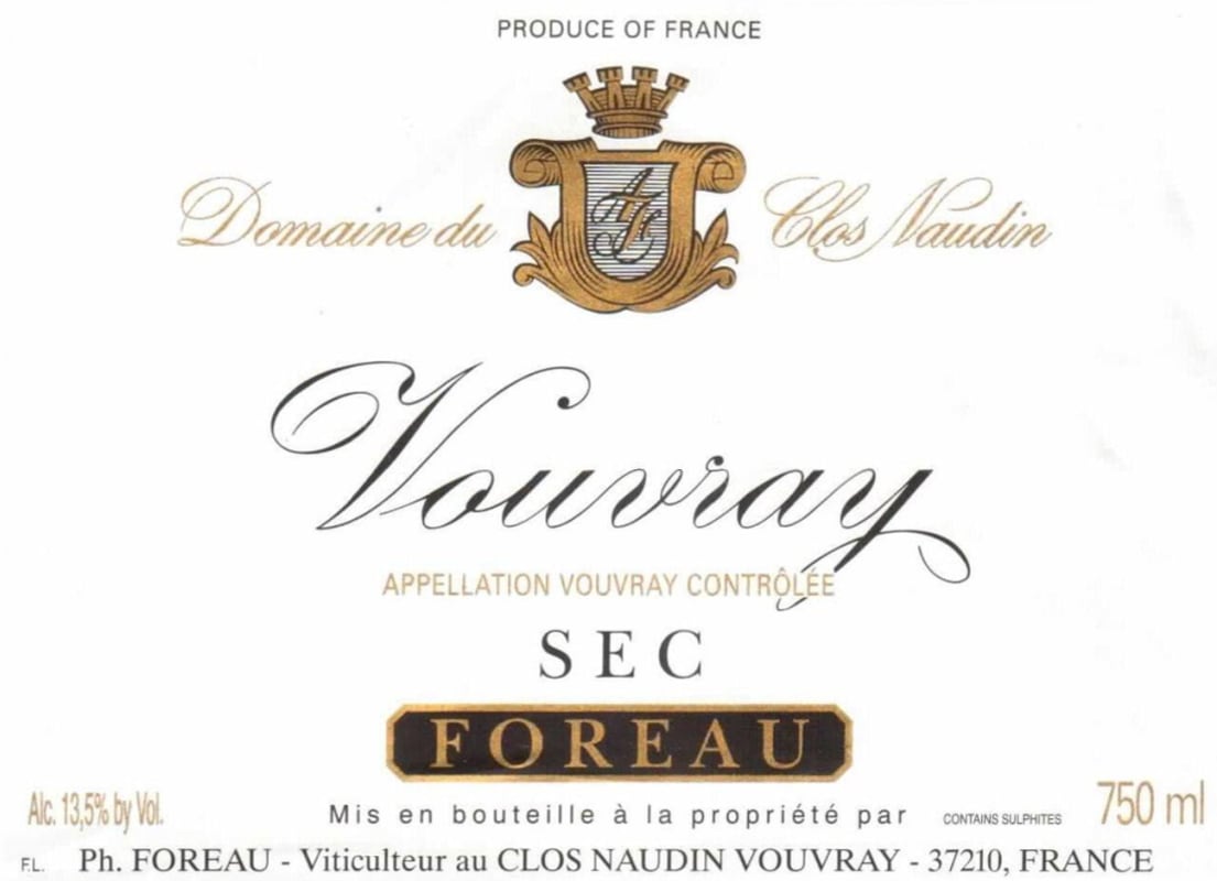 Philippe Foreau Vouvray Clos Naudin Sec 2012 Front Label
