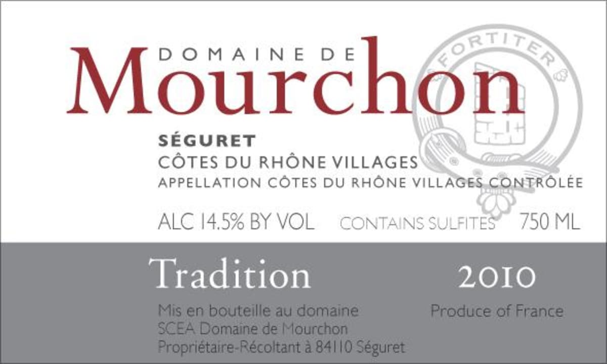 Domaine de Mourchon Cotes du Rhone Villages Seguret Tradition 2010 Front Label