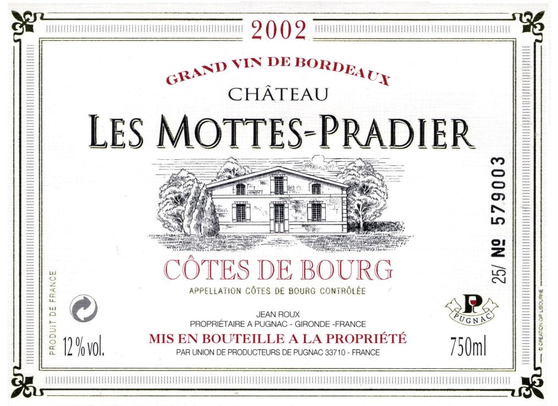 Chateau Les Mottes-Pradier Cotes de Bourg 2002 Front Label
