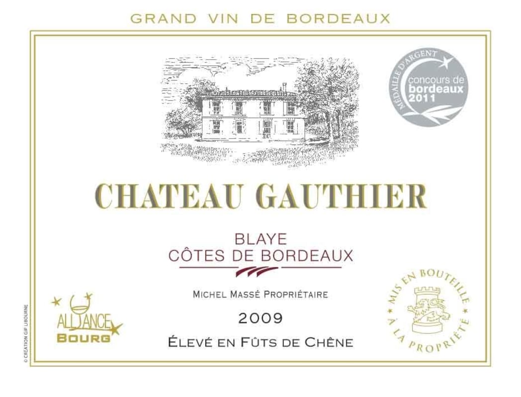 Chateau Gauthier Blaye Cotes de Bordeaux 2009 Front Label