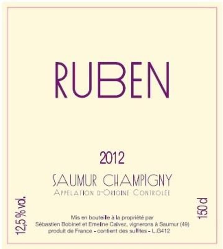 Sebastien Bobinet Saumur Champigny Ruben 2012 Front Label