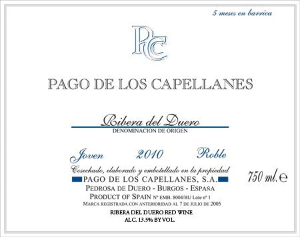 Pago de Los Capellanes Joven 2010 Front Label