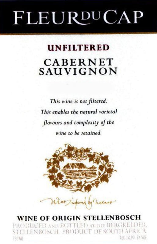 Fleur du Cap Unfiltered Cabernet Sauivignon 2008 Front Label