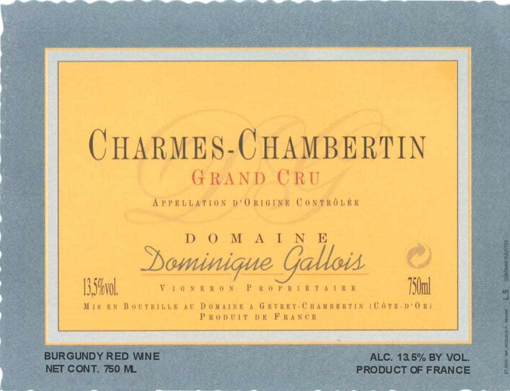Dominique Gallois Charmes-Chambertin Grand Cru 2008 Front Label