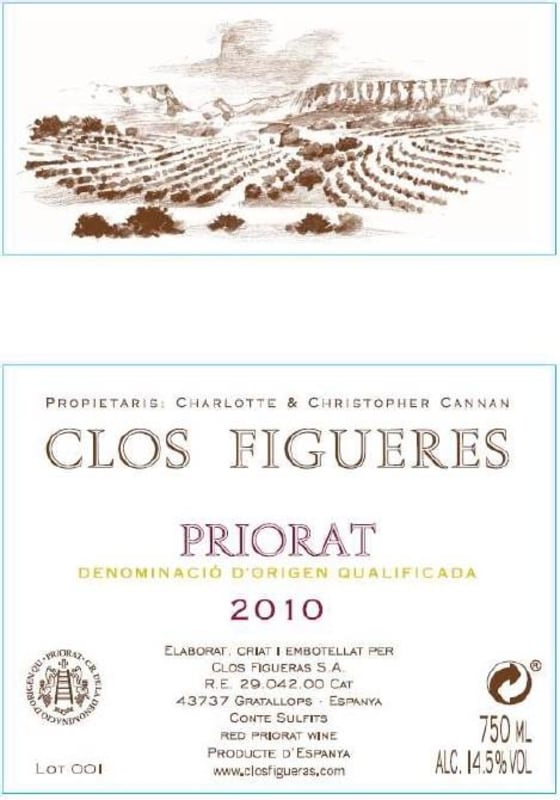 Clos Figueras Priorat 2010 Front Label