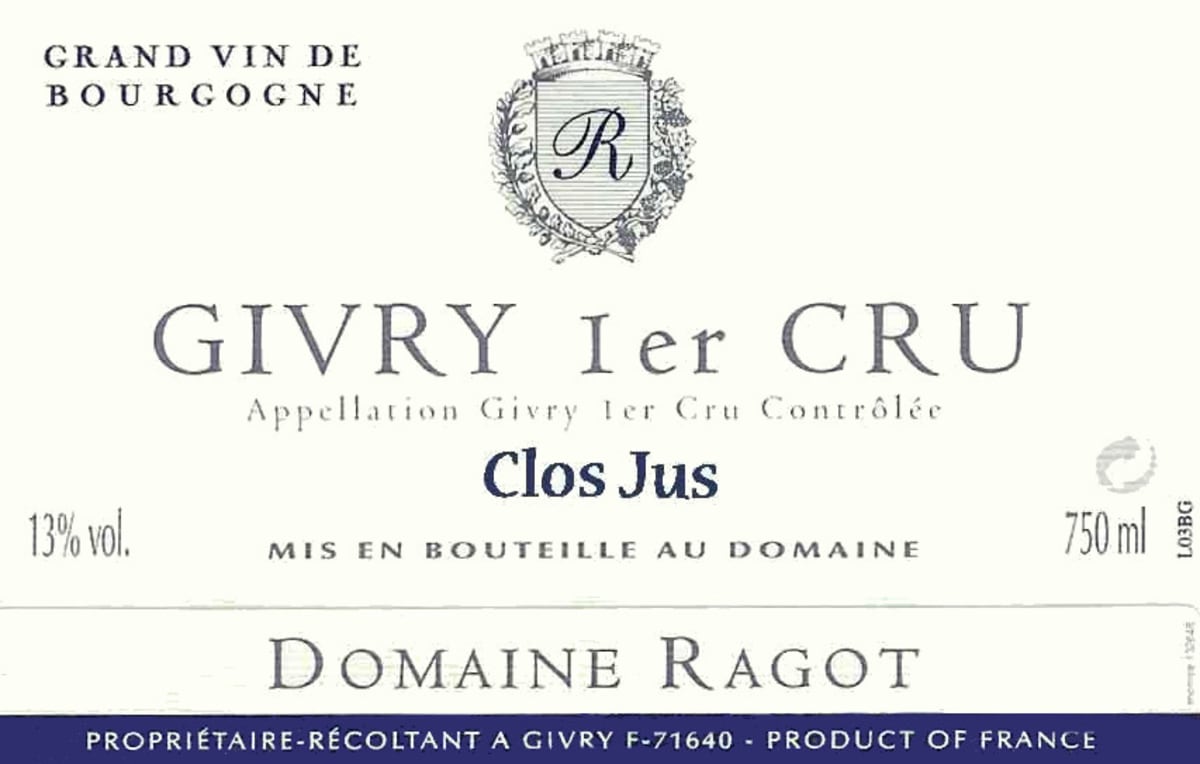 Domaine Ragot Givry Clos Jus Premier Cru 2012 Front Label