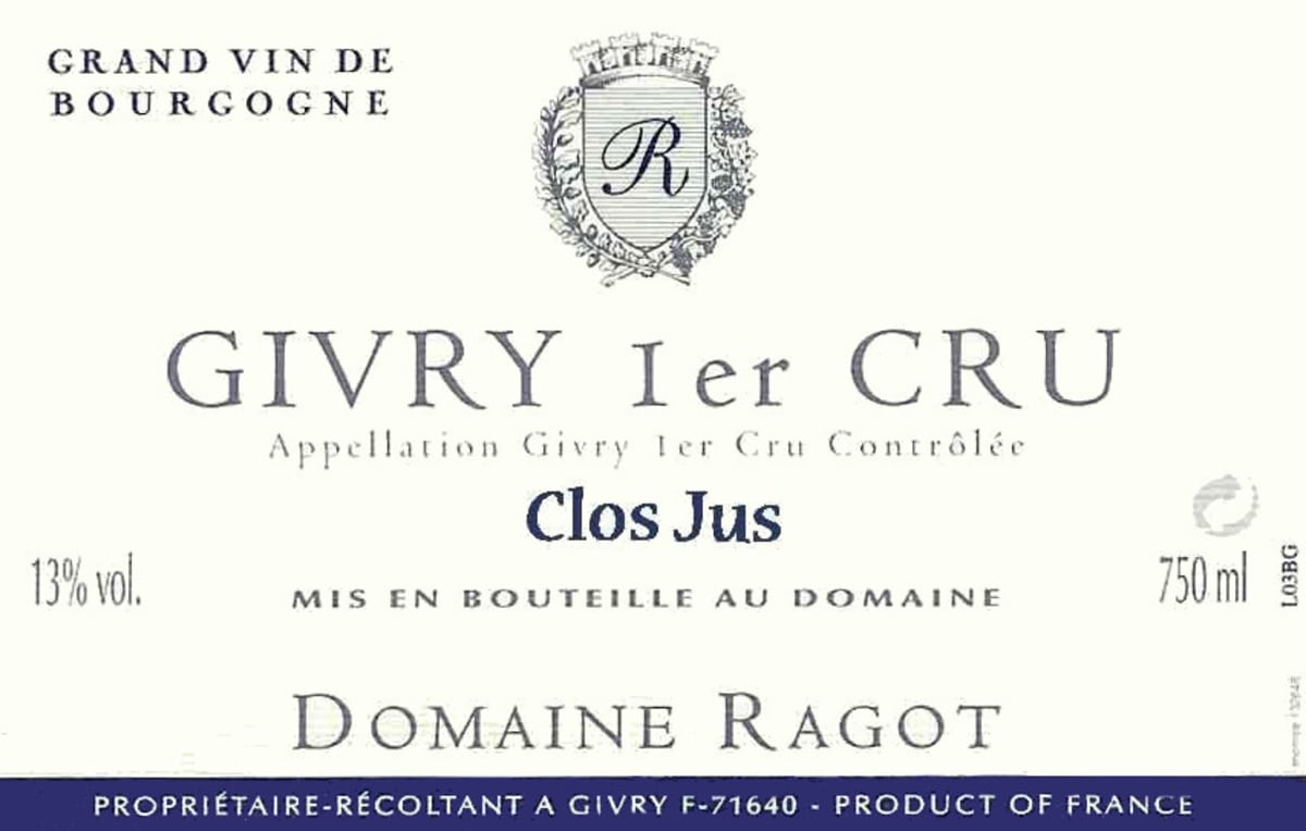 Domaine Ragot Givry Clos Jus Premier Cru 2013 Front Label