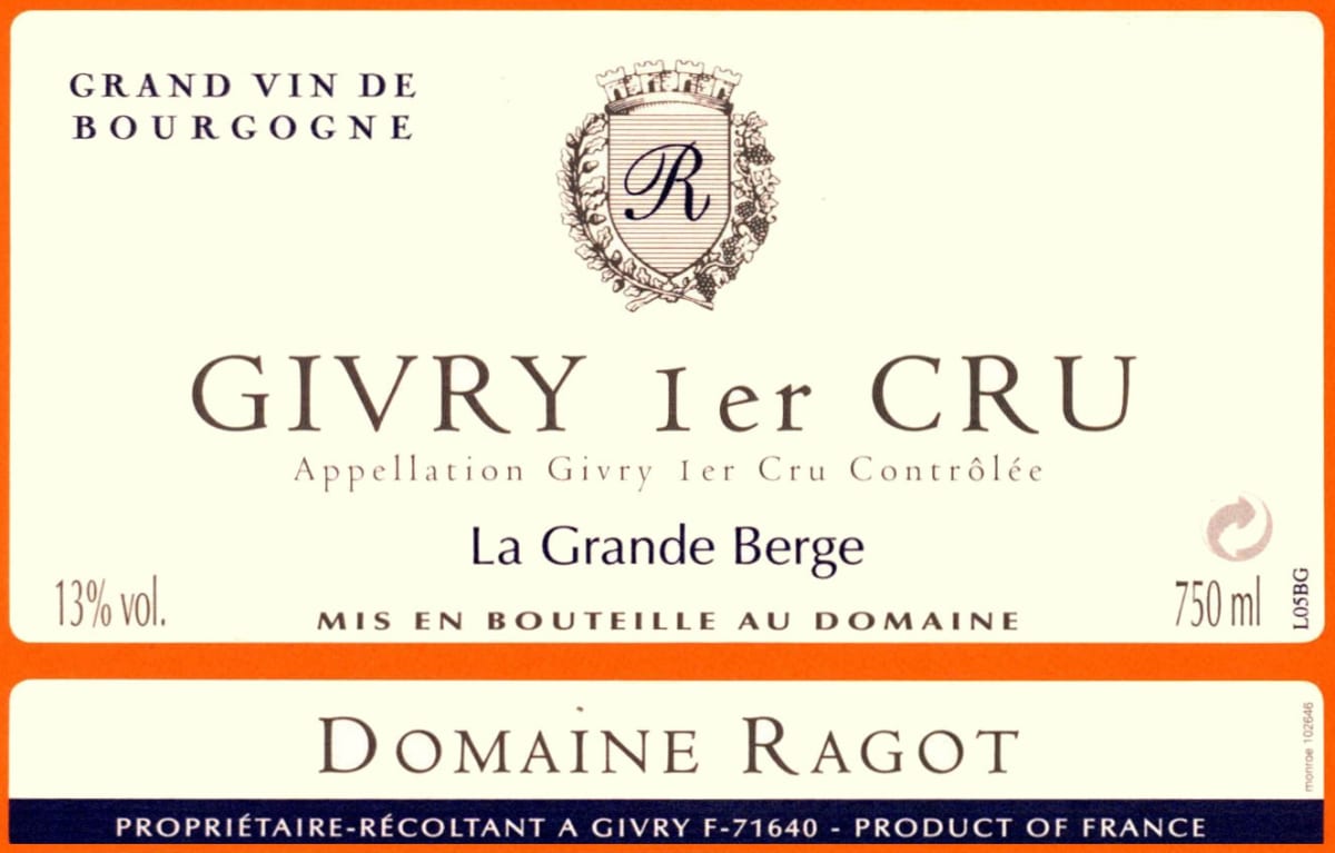 Domaine Ragot Givry La Grande Berge Premier Cru 2012 Front Label