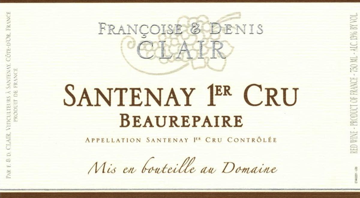 Francoise & Denis Clair Santenay Beaurepaire Premier Cru 2012 Front Label