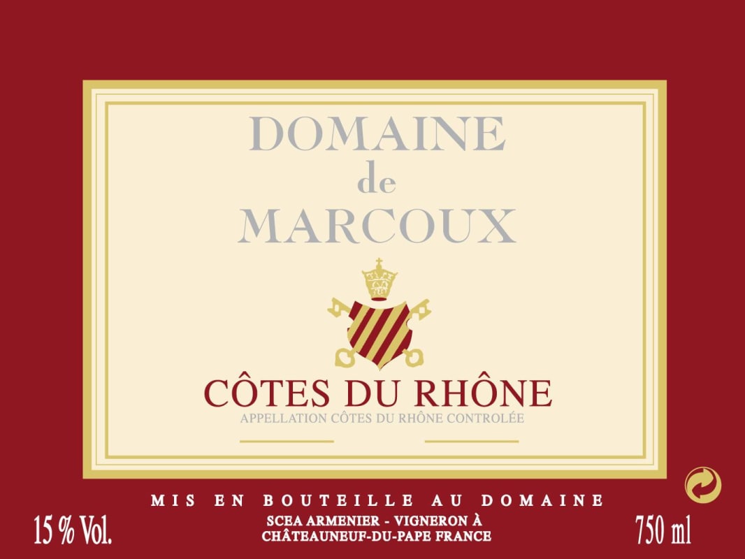 Domaine de Marcoux Cotes du Rhone 2012 Front Label