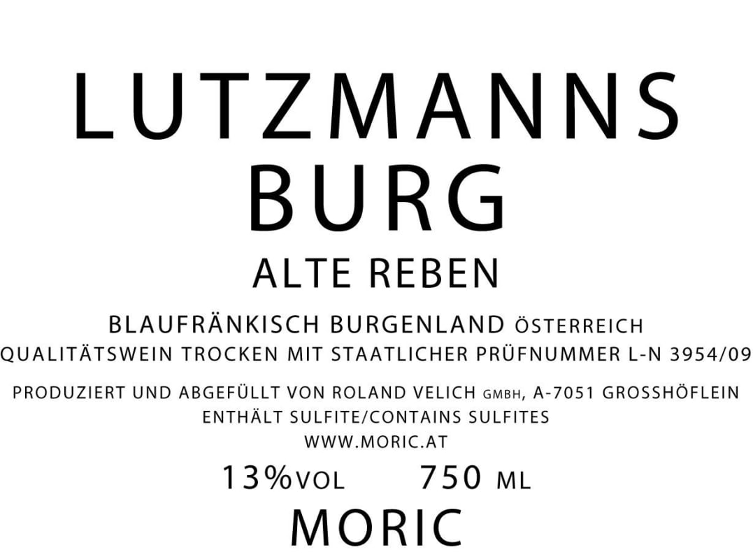 Moric Lutzmannsburg Alte Reben Blaufrankisch 2010 Front Label