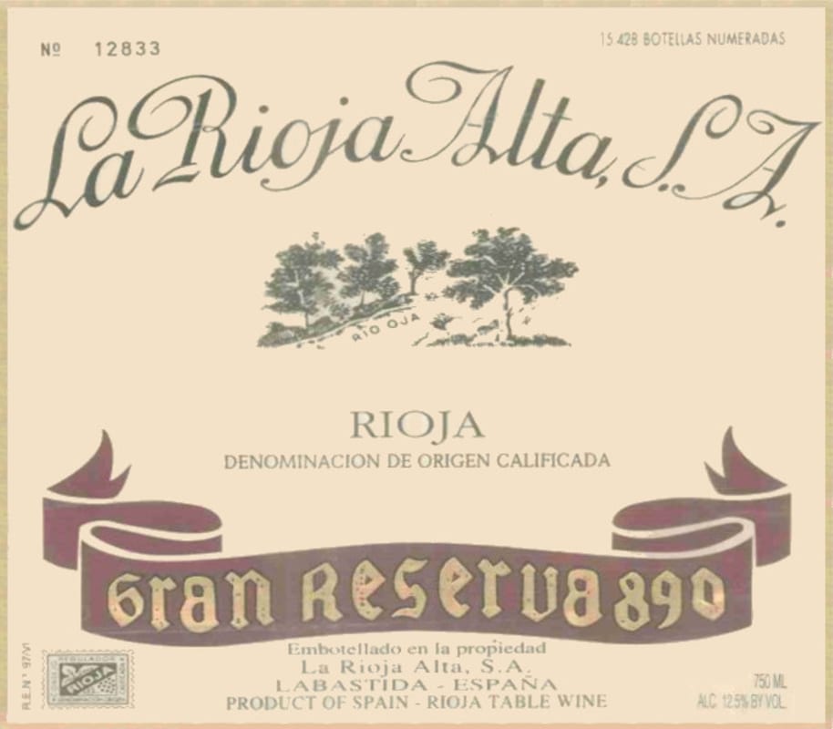 La Rioja Alta Gran Reserva 890 Tinto 1989 Front Label