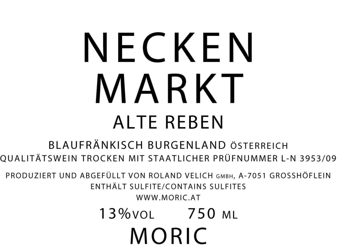 Moric Neckenmarkt Alte Reben Blaufrankisch 2009 Front Label