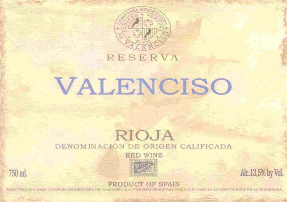 Valenciso Rioja Reserva 2005 Front Label