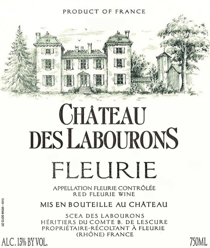 Chateau des Labourons Fleurie Rouge 2012 Front Label