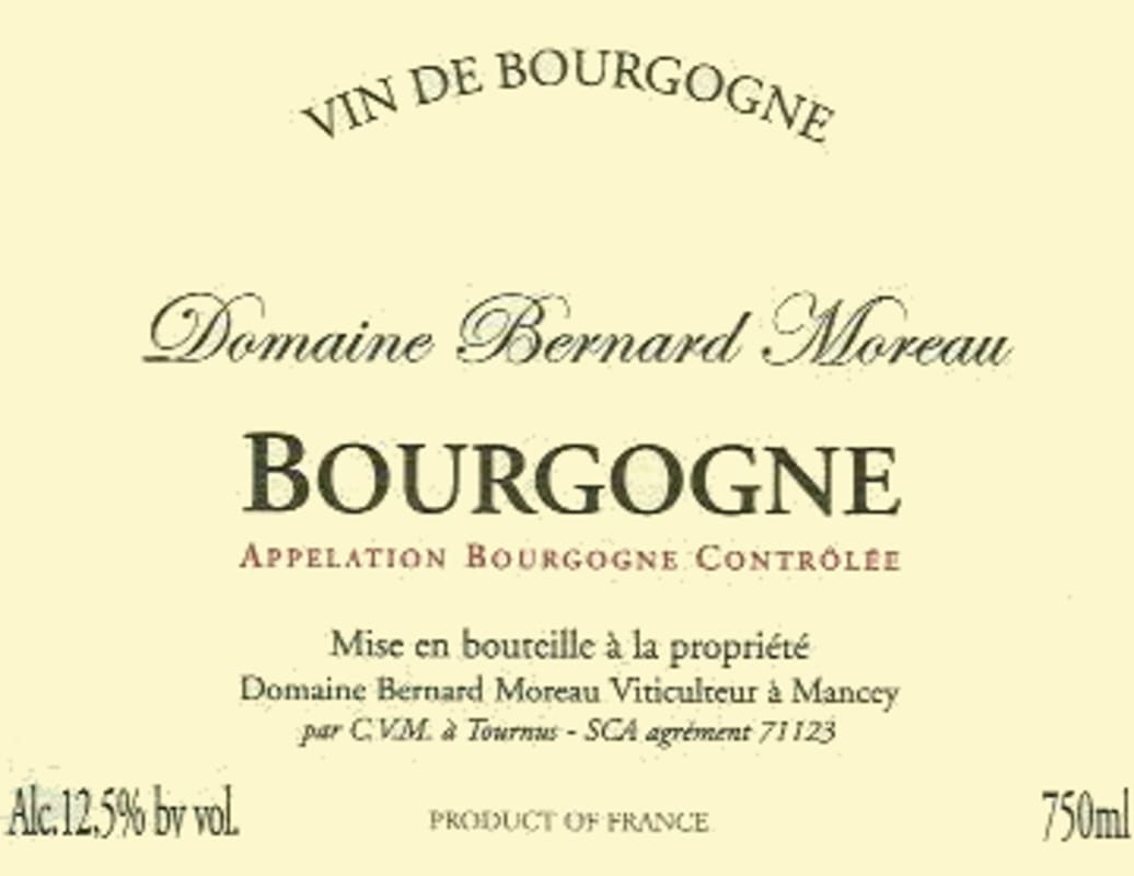 Domaine Bernard Moreau Bourgogne Blanc 2009 Front Label