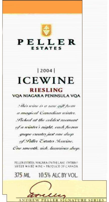 Peller Estates Icewine Riesling 2004 Front Label