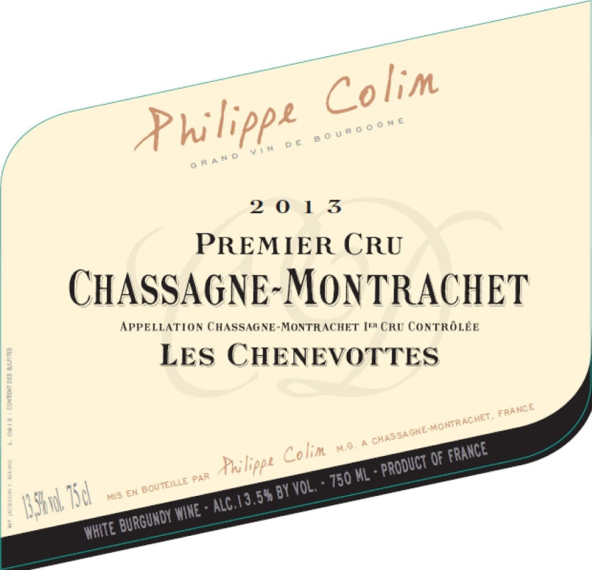 Philippe Colin Chassagne-Montrachet Les Chenevottes Premier Cru 2013 Front Label