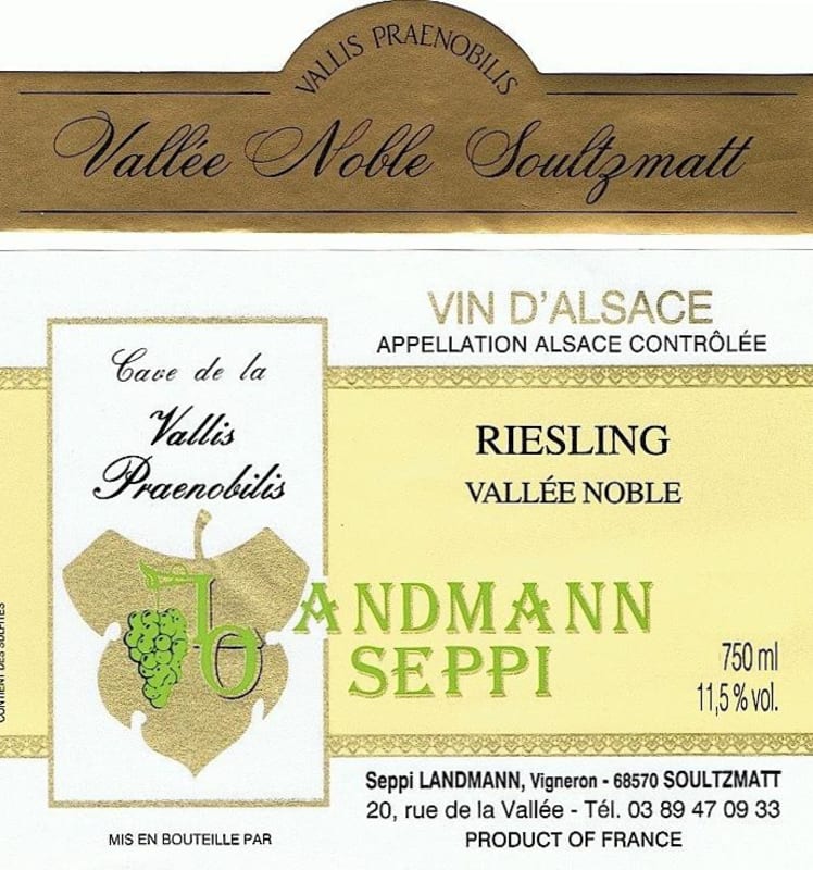 Seppi Landmann Alsace Valle Noble Riesling 2011 Front Label