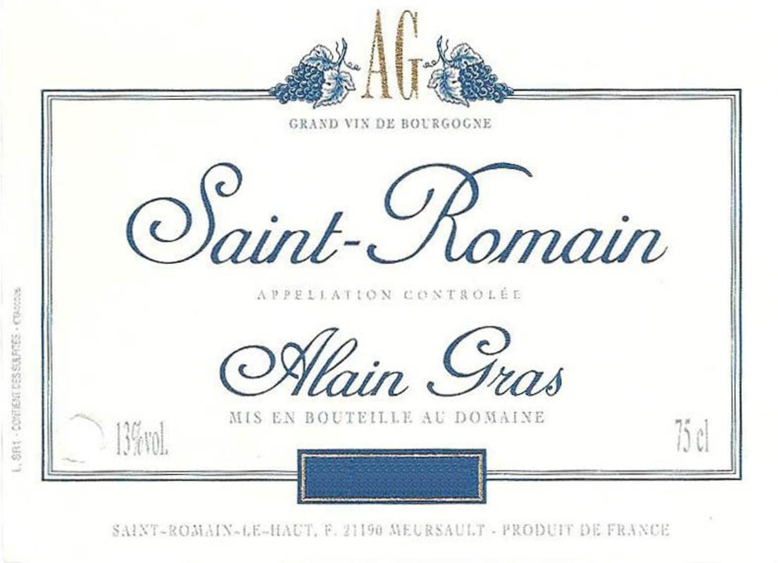 Alain Gras Saint-Romain Blanc 2012 Front Label
