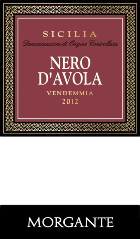 Morgante Nero d'Avola 2012 Front Label