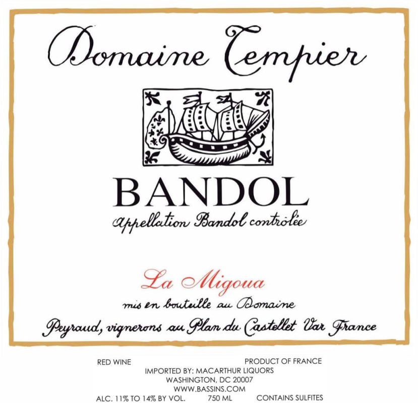 Domaine Tempier Bandol La Migoua Rouge 2014 Front Label
