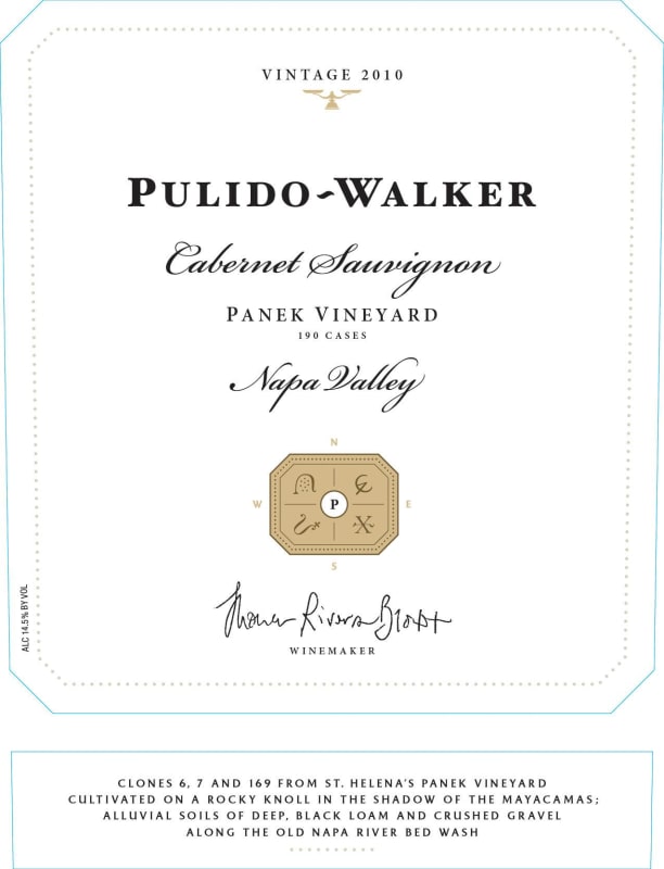 Pulido Walker Panek Vineyard Cabernet Sauvignon 2010 Front Label