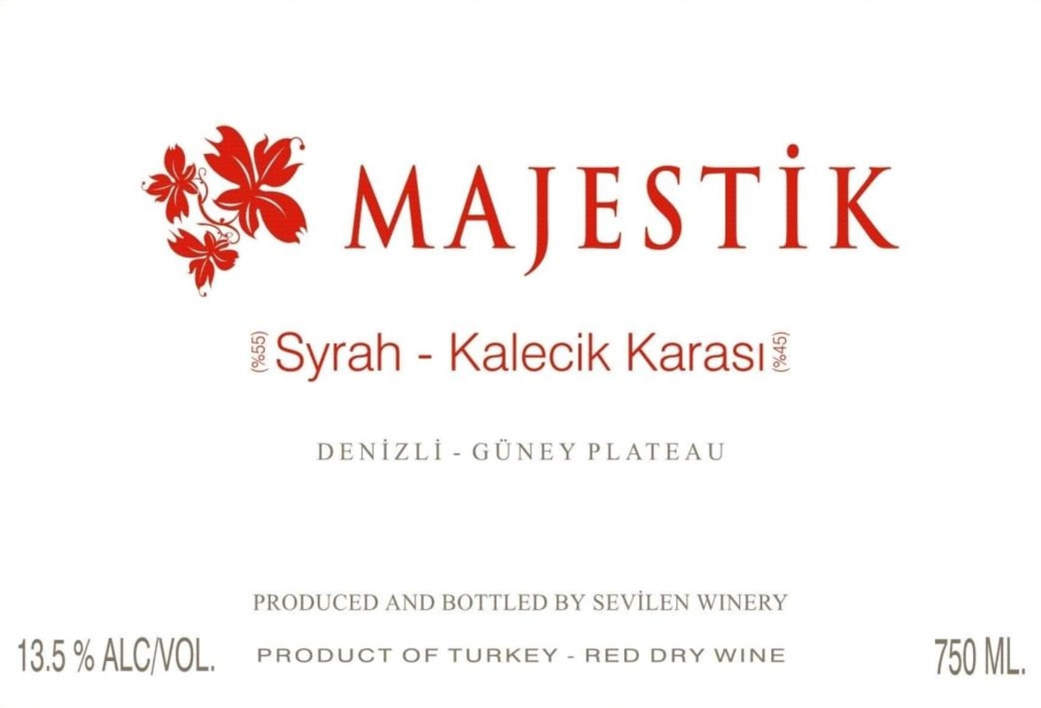 Sevilen Sarap Sanayi Majestik Kirmizi Syrah-Kalecik Karasi 2010 Front Label