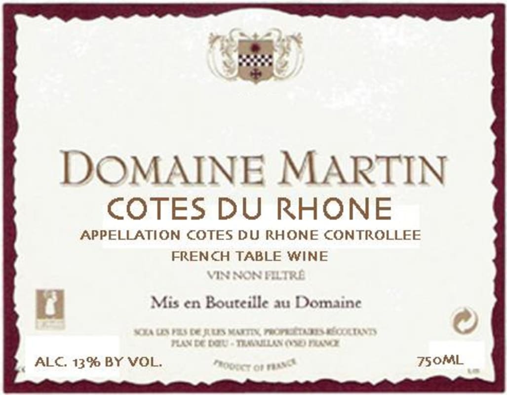 Domaine Martin Cotes du Rhone 2007 Front Label