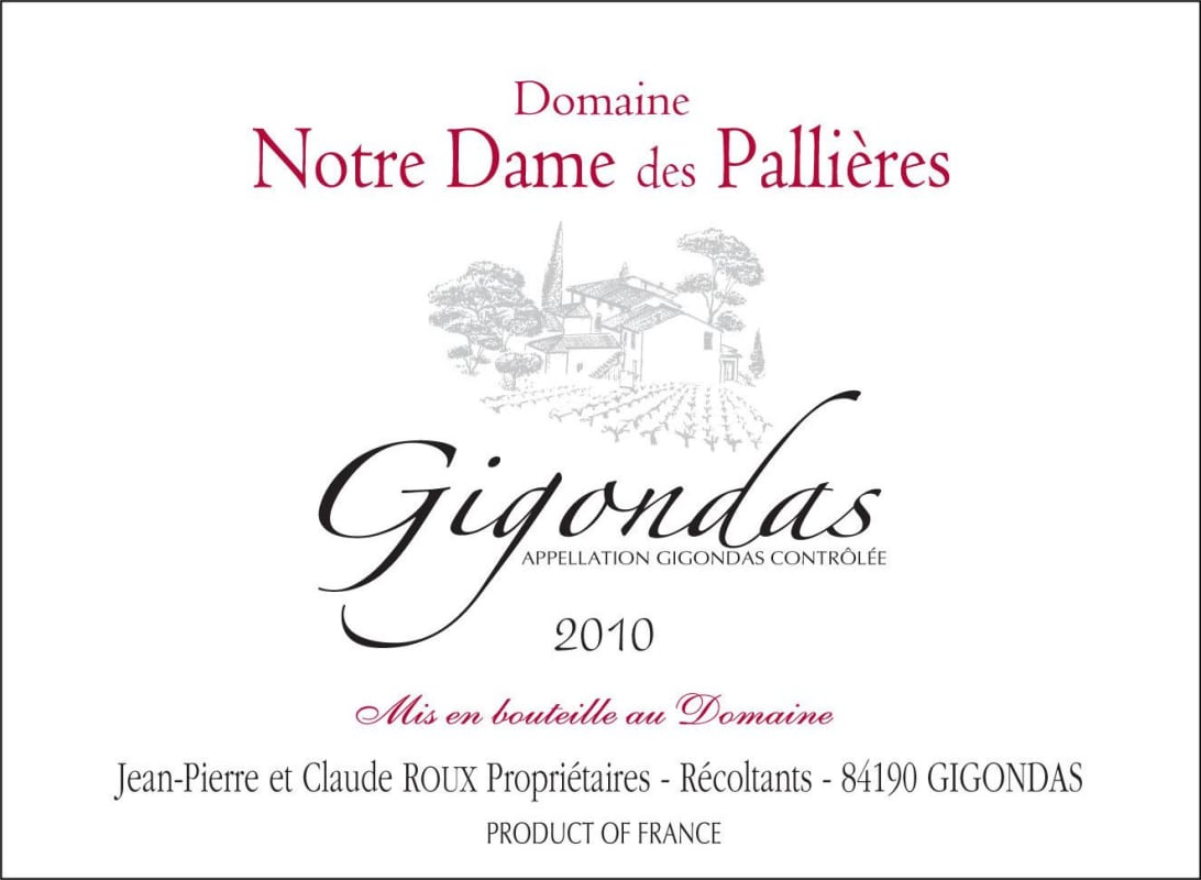 Notre Dame des Pallieres Gigondas 2010 Front Label