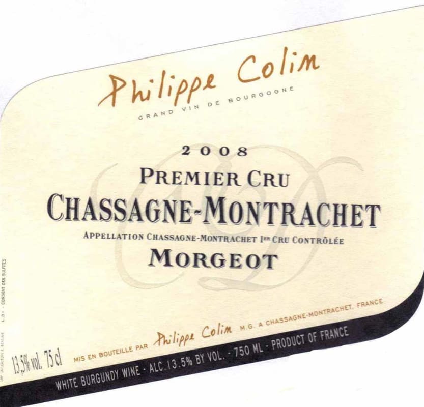 Philippe Colin Chassagne-Montrachet Morgeot Premier Cru 2008 Front Label